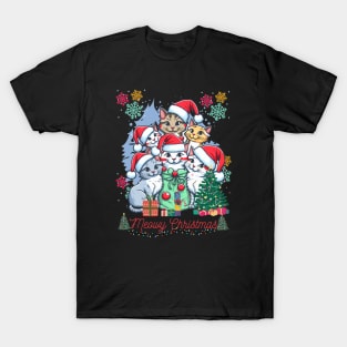 Merry Cristmas with red black cat T-Shirt